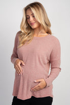 Rust Relaxed Fit Crew Neck Sweater Knit Maternity Top Front View