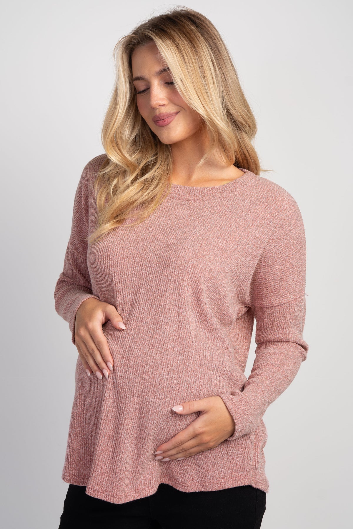 Rust Relaxed Fit Crew Neck Sweater Knit Maternity Top Front View