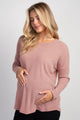 Rust Relaxed Fit Crew Neck Sweater Knit Maternity Top Front View