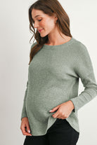 Sage Relaxed Fit Crew Neck Sweater Knit Maternity Top Side View