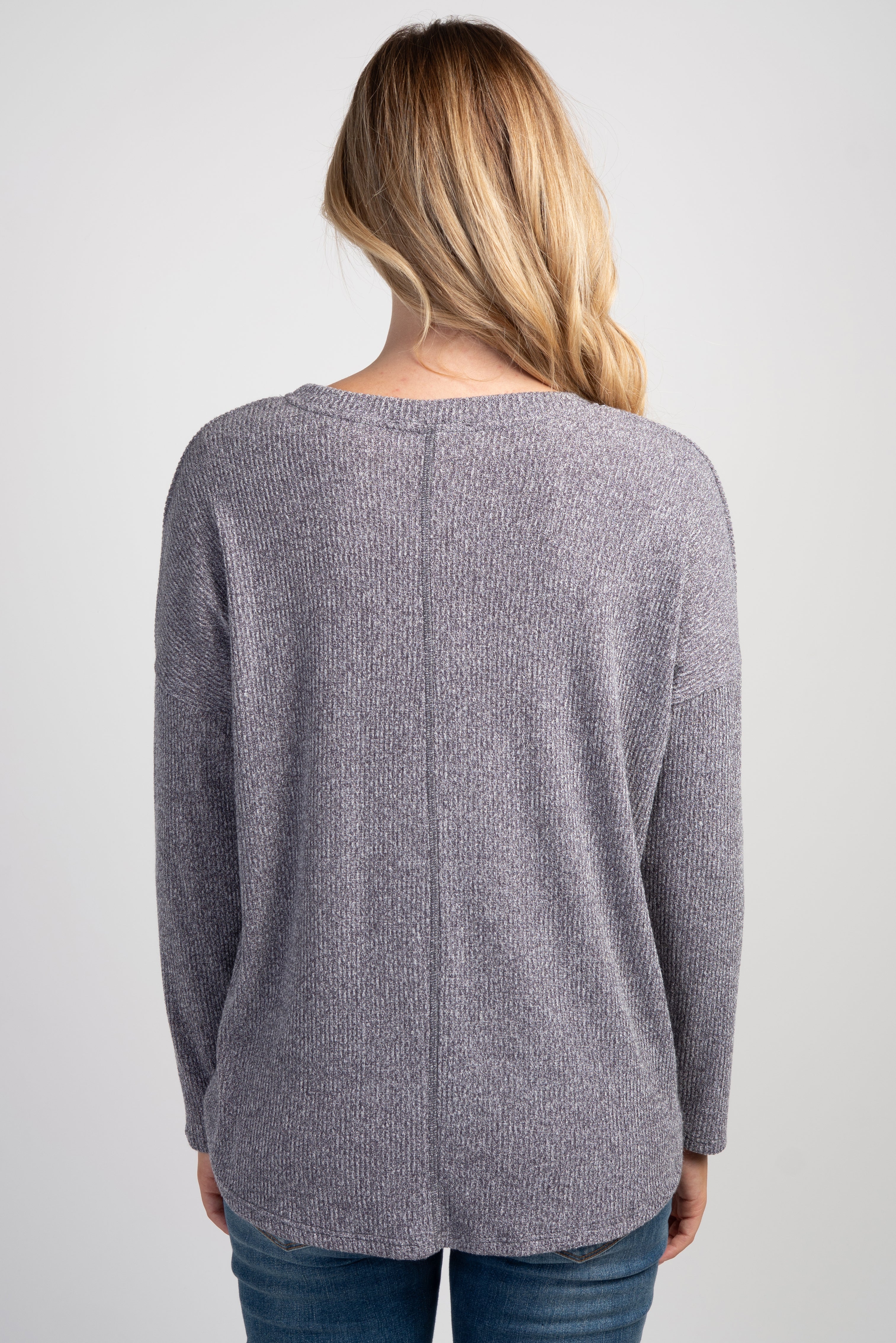 Charcoal Relaxed Fit Crew Neck Sweater Knit Maternity Top Back View