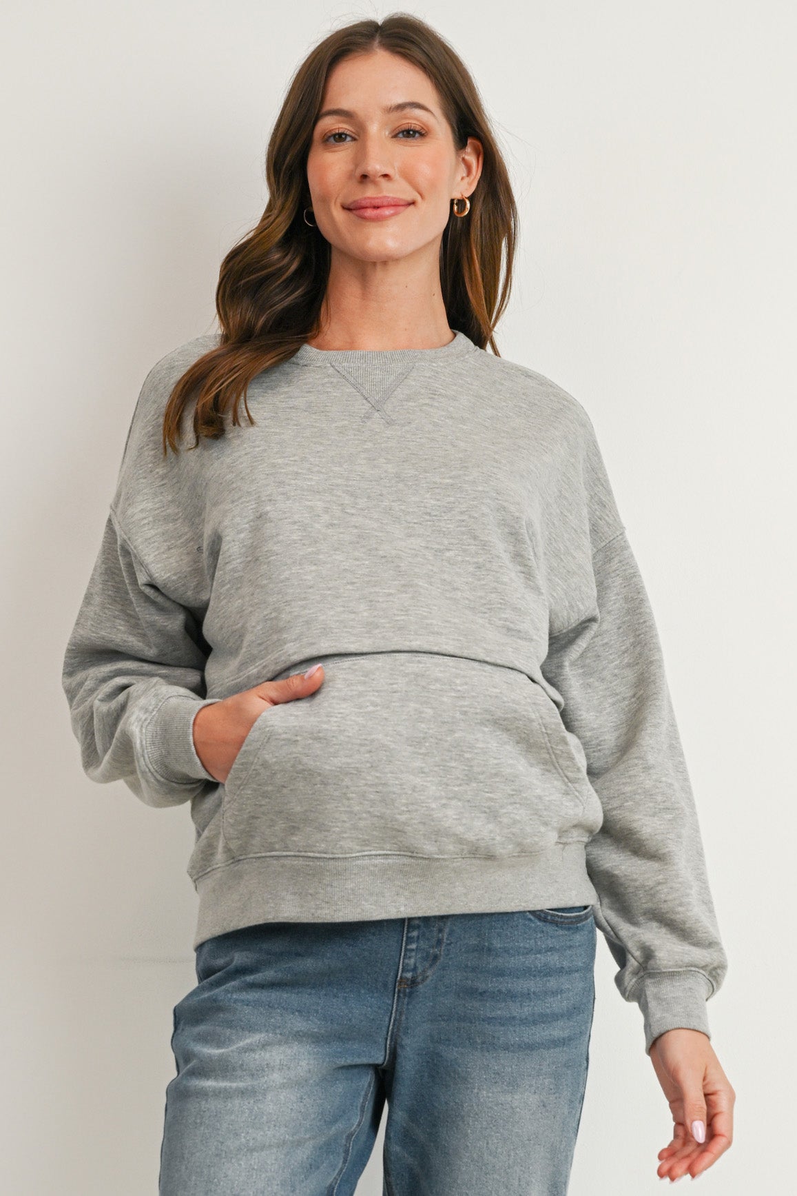 Hello Miz maternity nursing sweatshirt in heather gray with kangaroo pocket