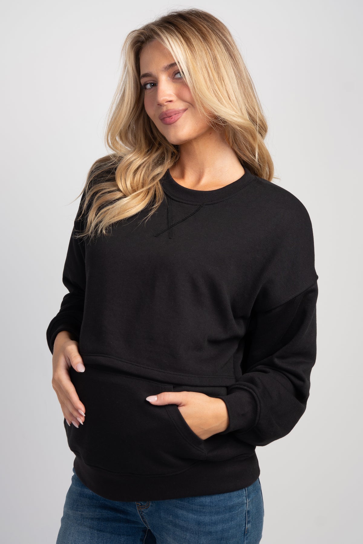 Hello Miz maternity nursing sweatshirt in black with kangaroo pocket