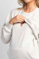 Oatmeal maternity sweatshirt with discreet lift-up breastfeeding access