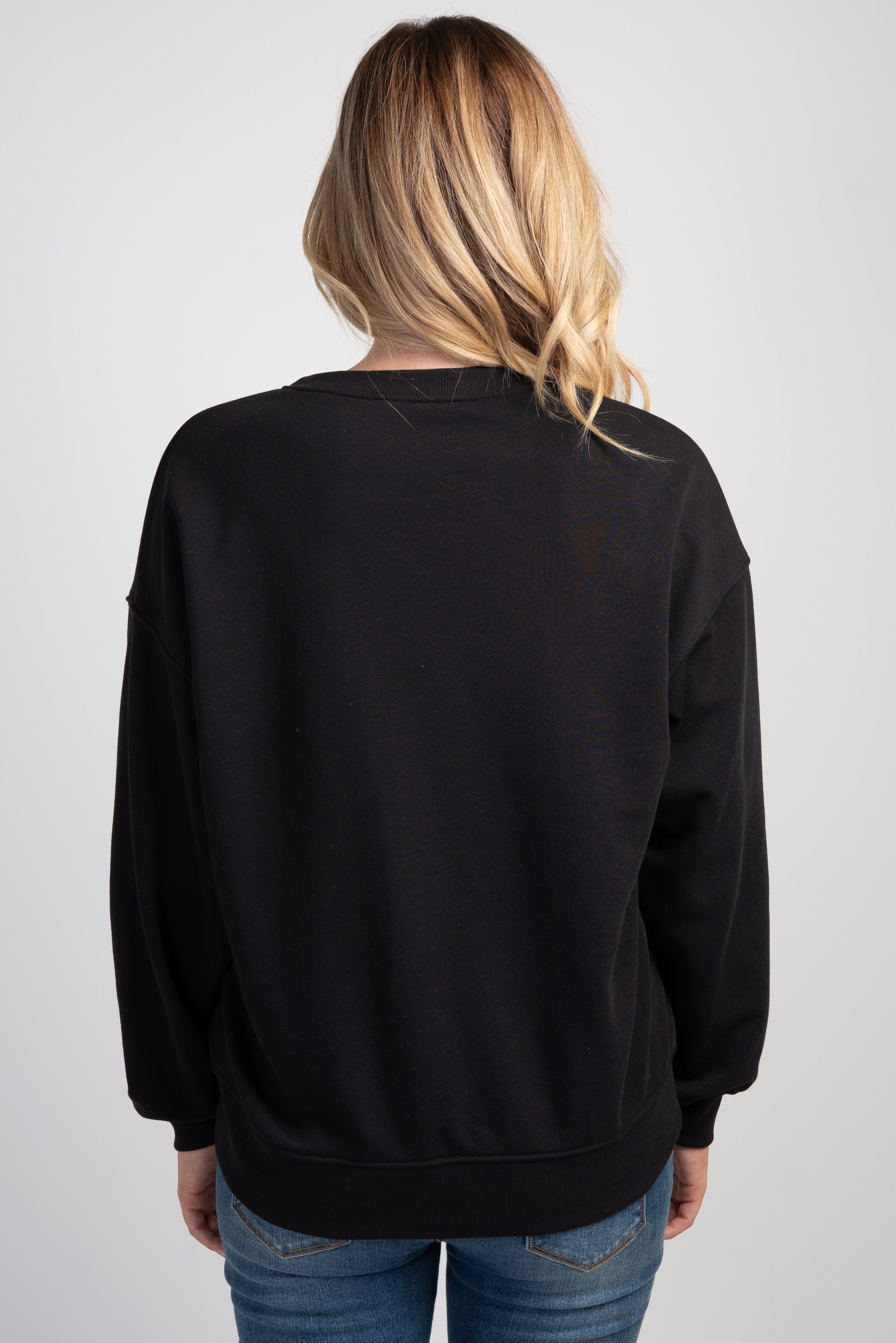 Back view of Black maternity nursing sweatshirt with kangaroo pocket