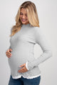 Heather Grey Long Sleeve Ribbed Mock Neck Top with Contrast Trim Front View
