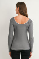 Olive Ribbed Long Sleeve Scoop Neck Top with Lace Trim Back View