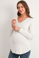Ivory Long Sleeve V-Neck Maternity Nursing Top Front View