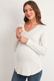 Ivory Long Sleeve V-Neck Maternity Nursing Top Front View