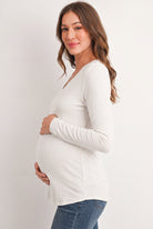 Ivory Long Sleeve V-Neck Maternity Nursing Top Side View