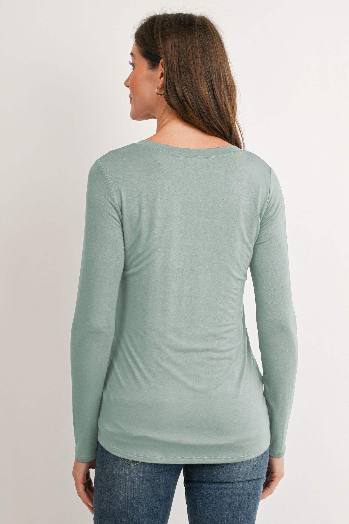 Sage Long Sleeve V-Neck Maternity Nursing Top Back View