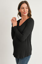 Black Long Sleeve V-Neck Maternity Nursing Top Side View