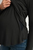 Black Long Sleeve V-Neck Maternity Nursing Top Close Up