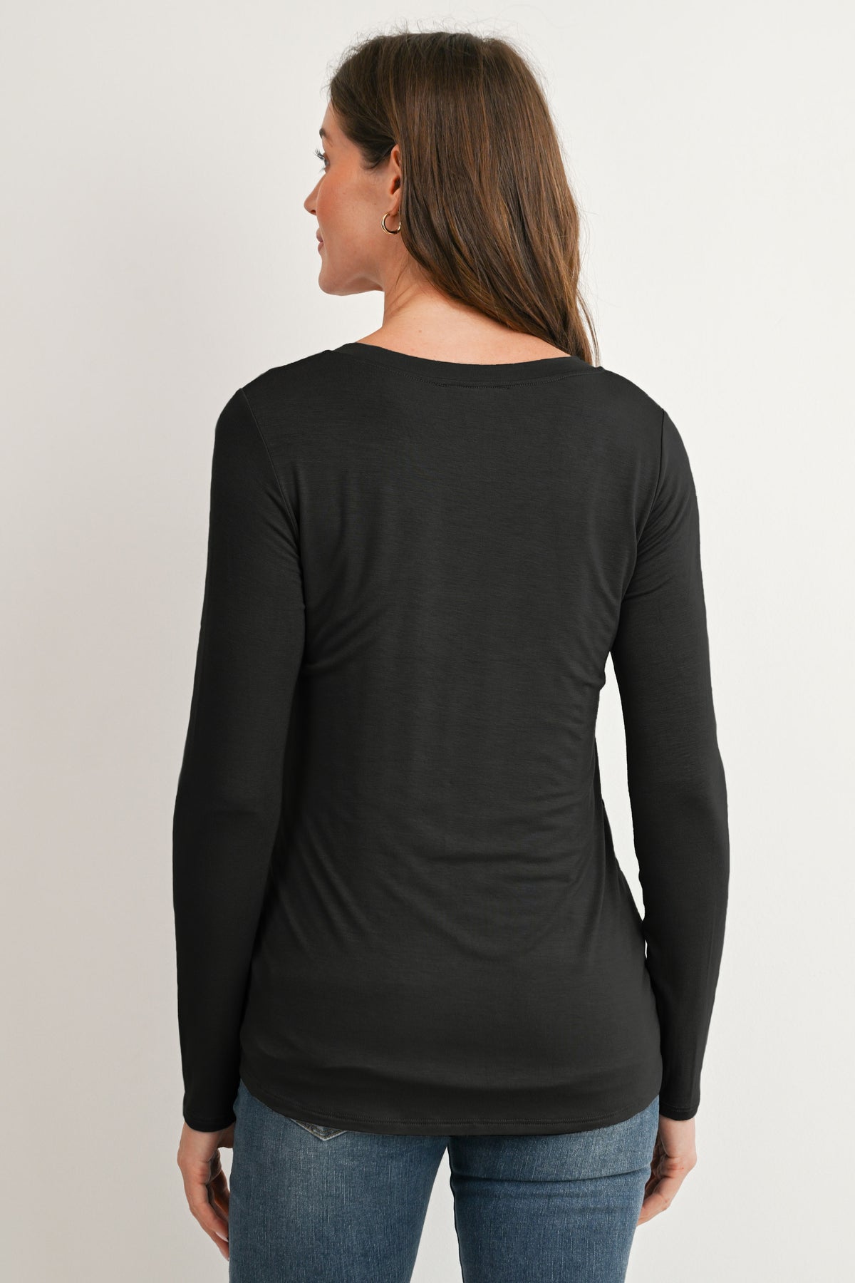 Black Long Sleeve V-Neck Maternity Nursing Top Back View