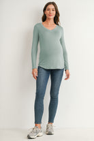Sage Long Sleeve V-Neck Maternity Nursing Top Full Body