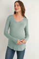 Sage Long Sleeve V-Neck Maternity Nursing Top Front View
