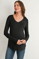 Black Long Sleeve V-Neck Maternity Nursing Top Front View