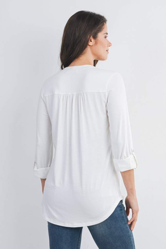 Ivory Henley Long Sleeve V Neck Maternity Nursing Top Back View