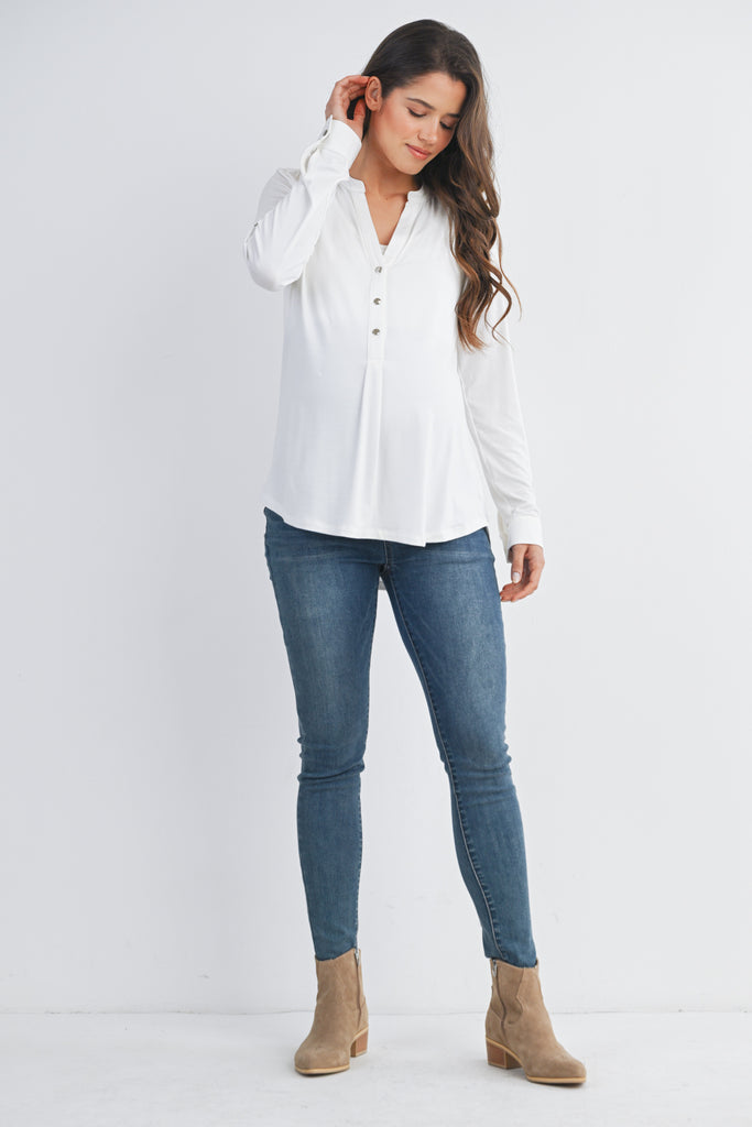 Ivory Henley Long Sleeve V Neck Maternity Nursing Top Full Body