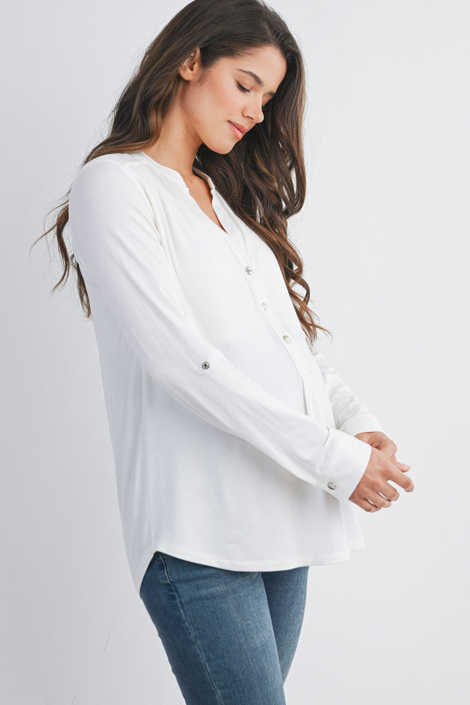 Ivory Henley Long Sleeve V Neck Maternity Nursing Top Side View