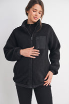 Hello Miz Black Teddy Zip Up Maternity Fleece Jacket