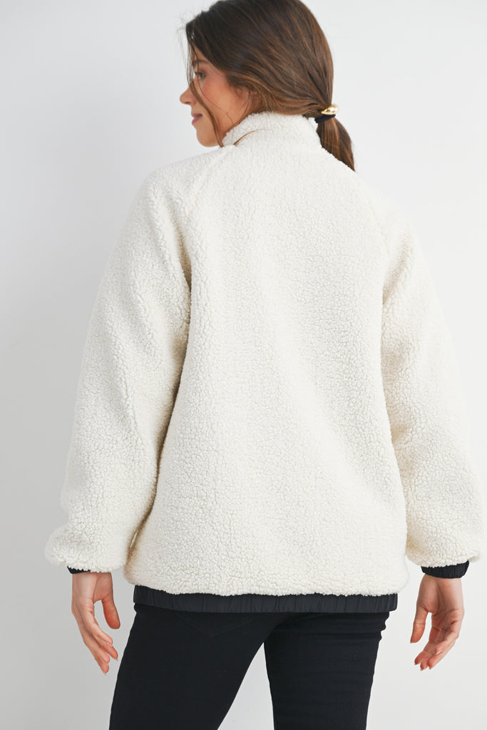White Teddy Zip Up Maternity Fleece Jacket Back View