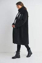 Black Teddy Zip Up Maternity Coat Side View