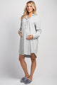 Heather grey maternity long sleeve nightshirt full body front view with curved hem