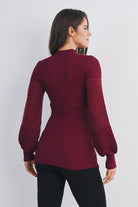 Burgundy Belted Mock Neck Maternity Sweater Back View