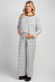 White/Black Maternity Striped Long Sleeve Top & Wide Leg Pants 2-Piece Set Front View