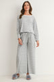 Heather Grey/Off White Maternity Striped Long Sleeve Top & Wide Leg Pants 2-Piece Set Front View