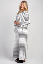 White/Black Maternity Striped Long Sleeve Top & Wide Leg Pants 2-Piece Set Side View