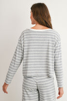 Heather Grey/Off White Maternity Striped Long Sleeve Top & Wide Leg Pants 2-Piece Set Back Top
