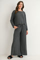 Charcoal Maternity Long Sleeve Top & Wide Leg Pants Lounge Set Full Body