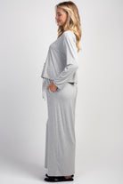Heather Grey Maternity Long Sleeve Top & Wide Leg Pants Lounge Set Side View
