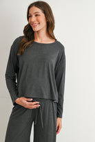 Charcoal Maternity Long Sleeve Top & Wide Leg Pants Lounge Set Top Close Up