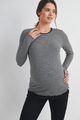 Charcoal/Black Ribbed Round Neck Long Sleeve Contrast Maternity Top Front View