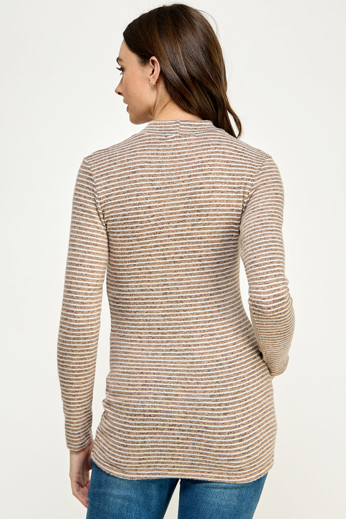 Taupe Striped Mock Neck Long Sleeve Maternity Top Back