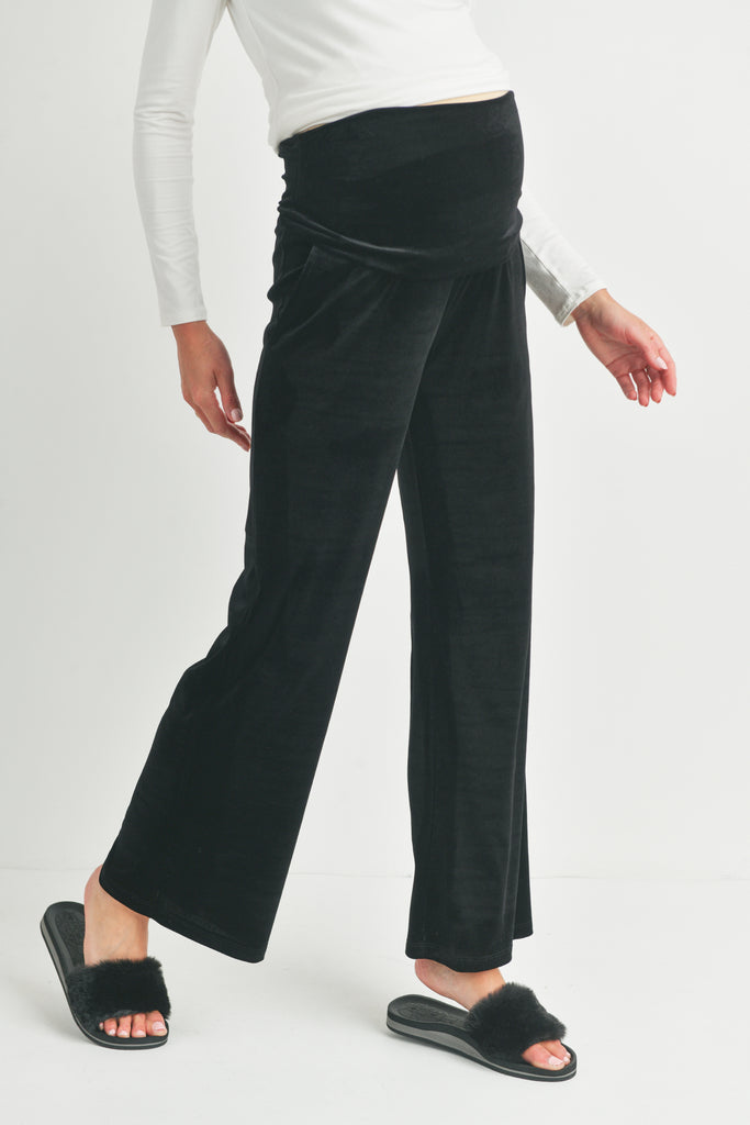 Black Velvet Straight Leg Maternity Yoga Pants Side