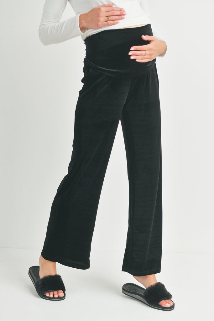 Black Velvet Straight Leg Maternity Yoga Pants Side