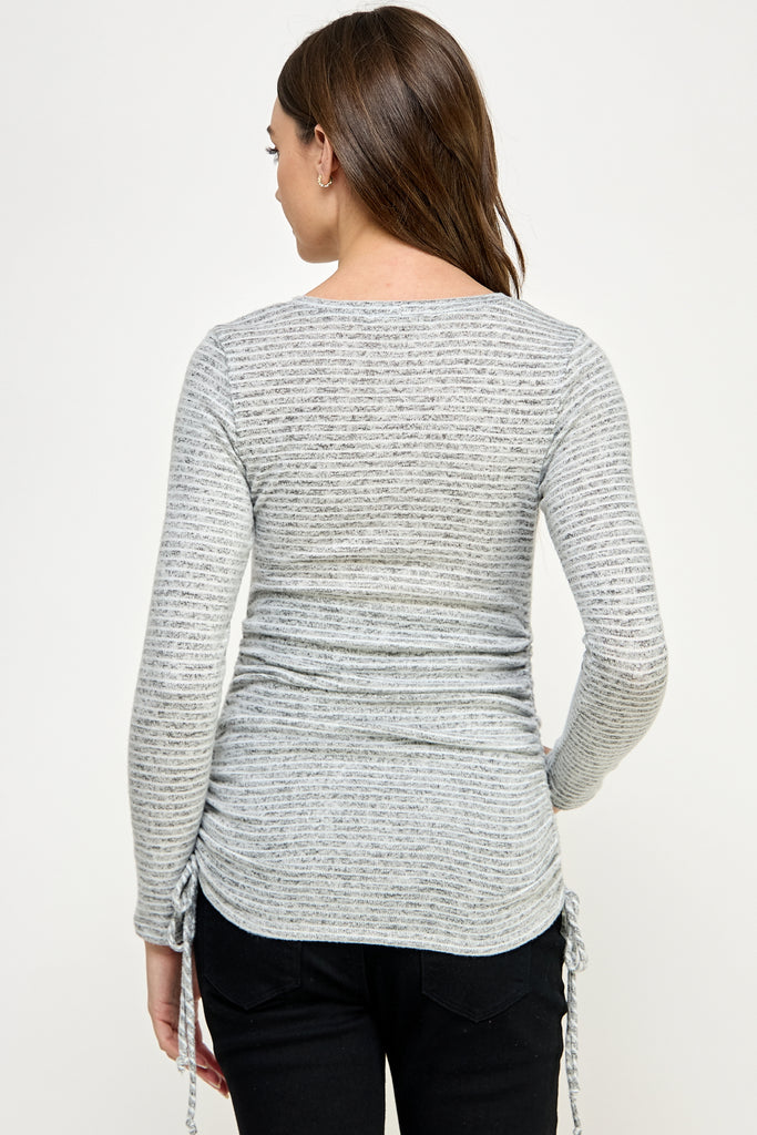 Heather Grey Stripe Adjustable Drawstring Maternity Shirts Back