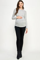Heather Grey Stripe Adjustable Drawstring Maternity Shirts Full Body