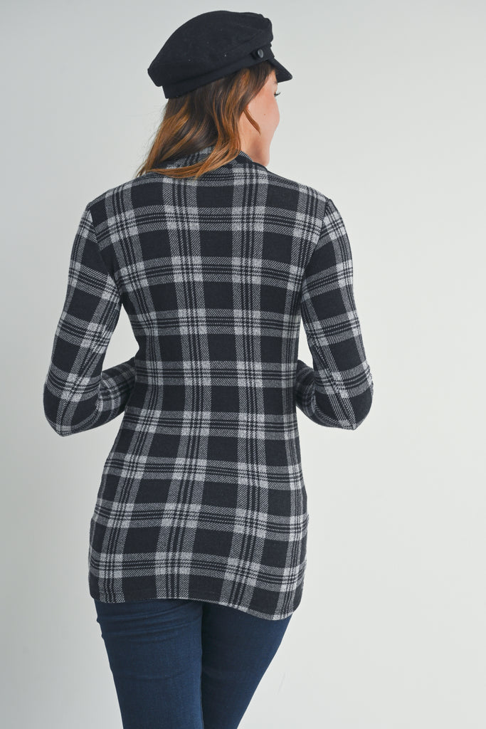 Black Plaid Mock Neck Long Sleeve Maternity Knit Top Back