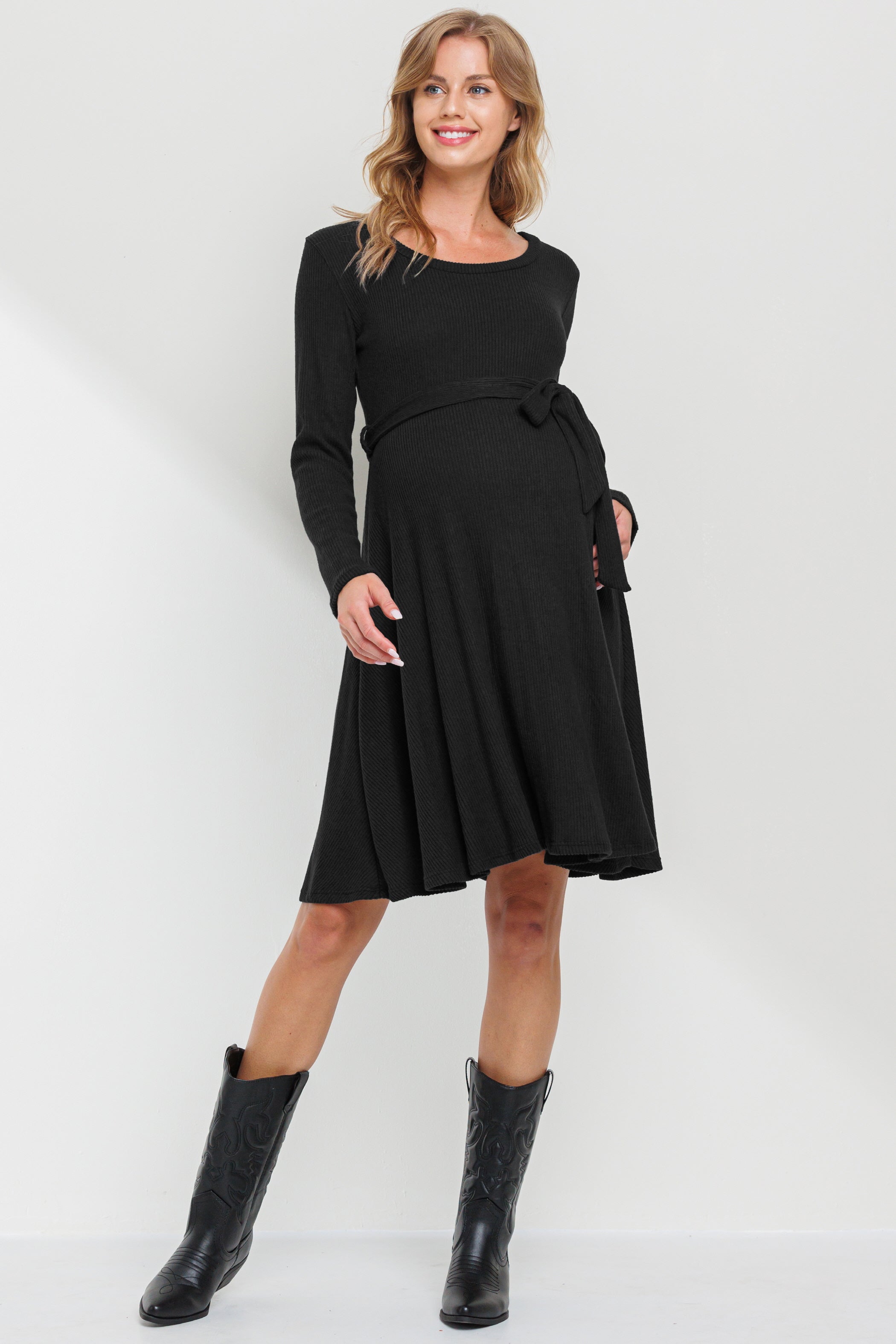 blue dress for baby girl Rib Knit Belted Maternity Skater Dress Black / X-Large blue dress for baby girl Rib Knit Belted Maternity Skater Dress Black / X-Large