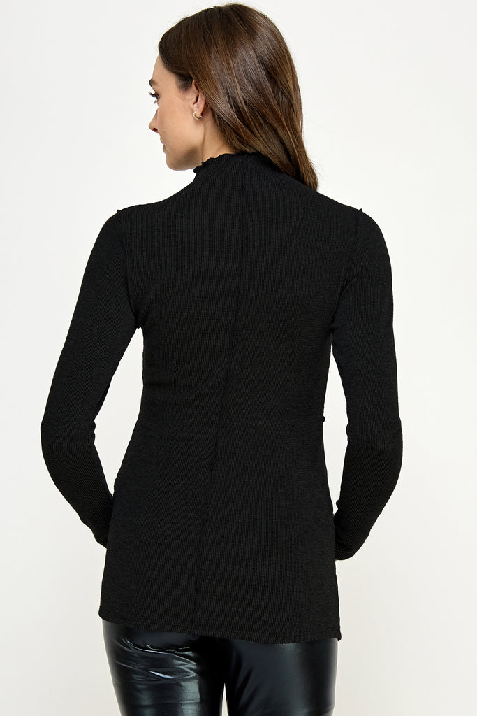 Black Mock Neck Merrow Edge Detail Maternity Top Back