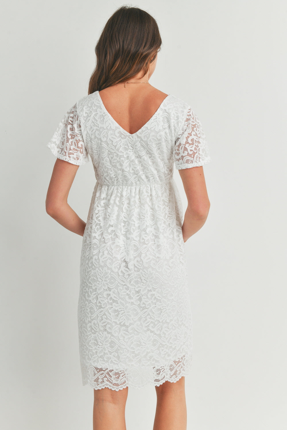 V-Neck Lace Maternity Mini Dress PINK / MEDIUM V-Neck Lace Maternity Mini Dress PINK / MEDIUM