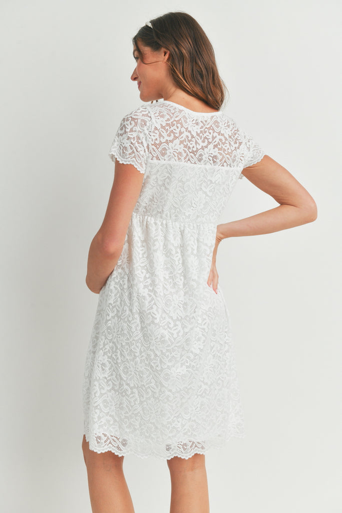 White Short Sleeve Lace Maternity Swing Dress