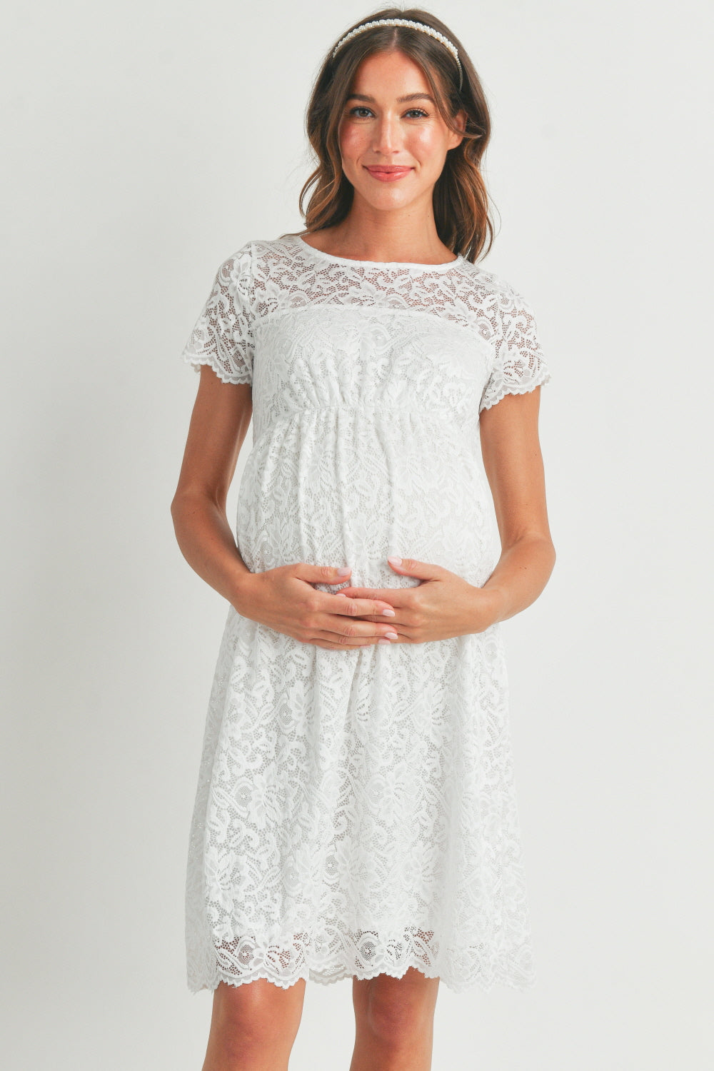 Short Sleeve Lace Maternity Swing Dress White / SMALL Short Sleeve Lace Maternity Swing Dress White / SMALL