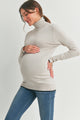 Camel Turtle Neck Maternity Sweater with Button-Sleeves Side
