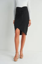 Black Terry Back Smocked Maternity Skirt Front